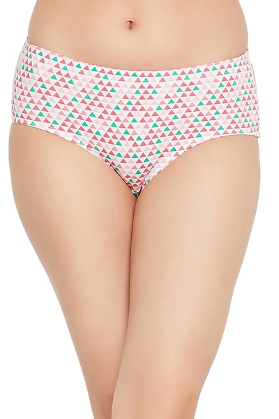 Buy Mid Waist Printed Hipster Panty in White with Inner Elastic