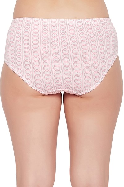 Clovia Cotton-Mix Mid Waist Printed Hipster Style Panty with Inner Elastic  In White