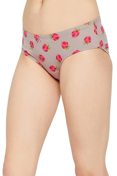 Buy Mid Waist Floral Print Hipster Panty in Grey Melange with Inner Elastic  - 100% Cotton Online India, Best Prices, COD - Clovia - PN3227B01