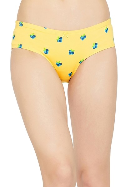 Buy Mid Waist Fruit Print Hipster Panty in Yellow with Inner