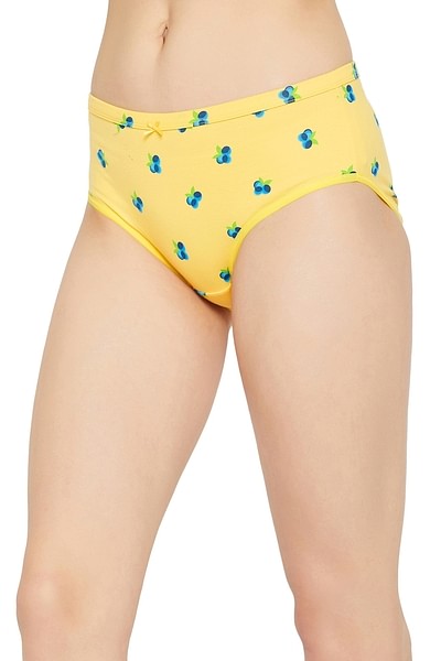 Buy Clovia Women's Cotton Mid Waist Printed Hipster Panty with Inner  Elastic (PN2855D02_Yellow_S) at