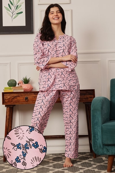 Print Me Pretty Top Pyjama in Pink- 100% Cotton