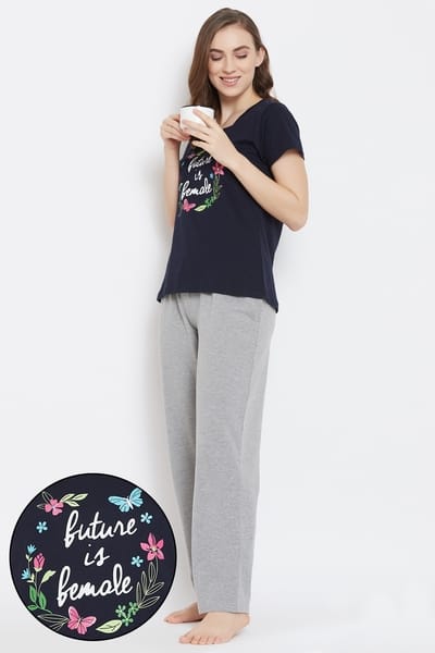 Pyjamas Fancy Text Buy Quirky Text Top & Pyjama Set in Blue & Grey- 100% Cotton Online ...
