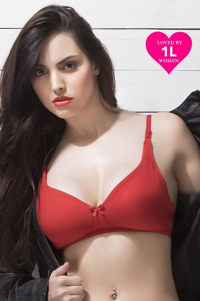 Clovia Non-Padded Non-Wired Full Coverage T-shirt Bra in Red - Cotton