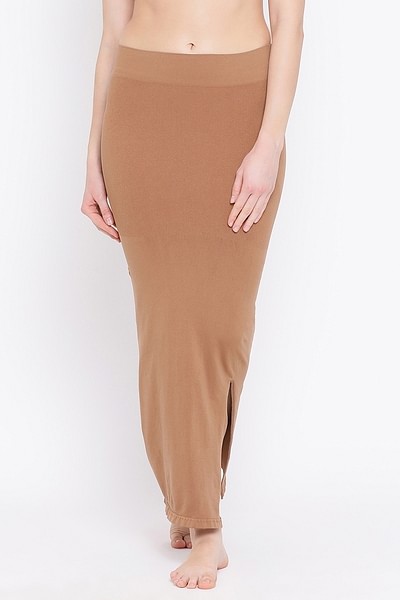 Brown Coloured Lycra Solid Saree Shapewear