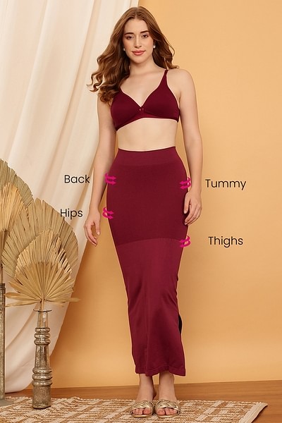 Buy Saree Shapewear Petticoat with Side Slit In Maroon Online India, Best  Prices, COD - Clovia - SW0023P09
