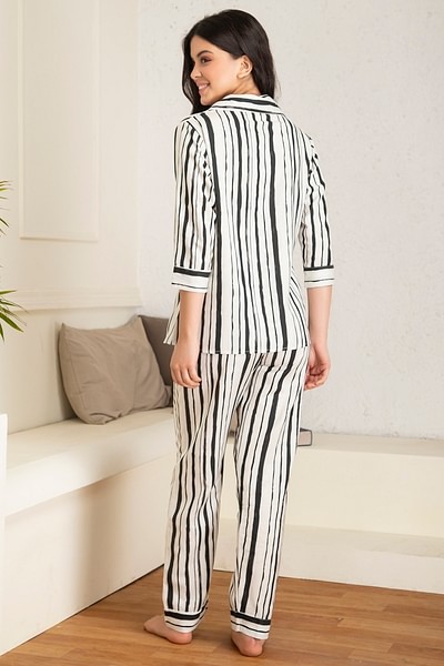 Buy Flamingo Print Button Down Shirt & Pyjama Set in White - Satin Online  India, Best Prices, COD - Clovia - LS0385Z18