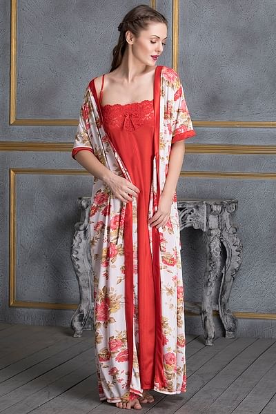 Buy Clovia Print Me Pretty Short Night Dress - Satin Multi-Color online