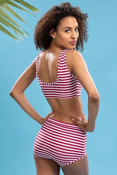 Buy Striped Padded Tank Top with High Waist Bottom Swimsuit In Red Online  India, Best Prices, COD - Clovia - SM0098P04