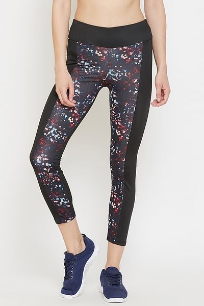 Snug Fit Active Ankle-Length Printed Tights in Black ( Size S, Size M, Size  L, Size XL