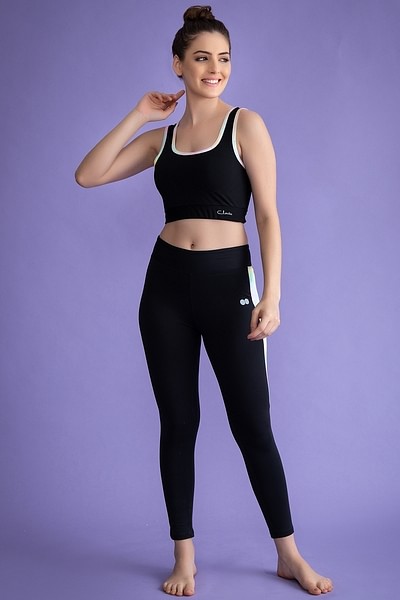 Buy Medium Impact Padded Non-Wired Sports Bra & Snug Fit Ankle-Length  Tights in Black Online India, Best Prices, COD - Clovia - ASC043H13