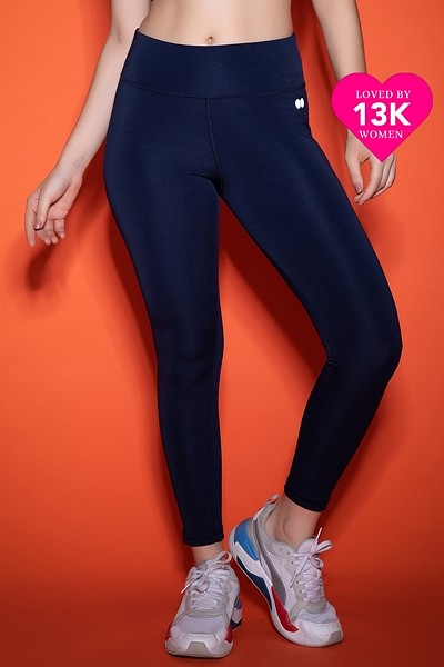 Buy Snug Fit Active High-Rise Ankle-Length Tights in Navy Online
