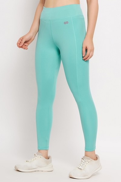Buy High Rise Printed Active Tights in Mint Green with Side Pocket