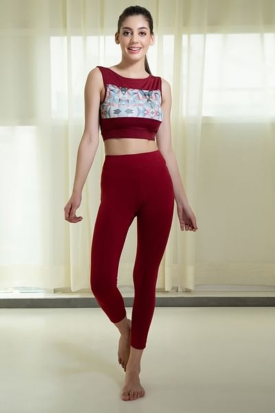 Buy Stylish Cotton Lycra Blend Solid Leggings For Women (Maroon, White)  Online In India At Discounted Prices