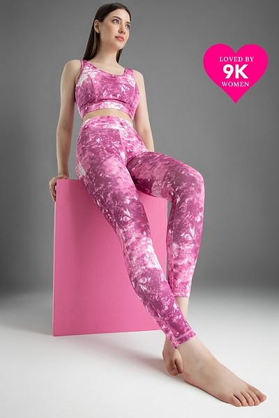 Buy Snug Fit Ankle-Length High-Rise Active Tie-Dye Print Tights in