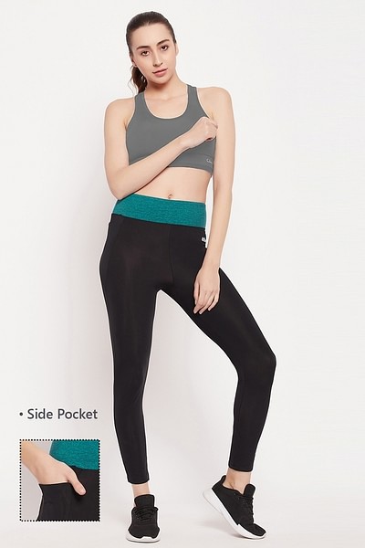 Buy High Rise Active Tights in Black with Contrast Waistband & Side Pocket  Online India, Best Prices, COD - Clovia - AB0020G13