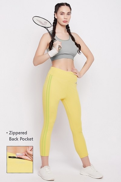 Buy High Rise Active Tights in Lemon Yellow with Back Pocket