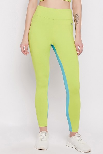 Buy High Rise Active Tights in Lime Green with Side Pocket Online India,  Best Prices, COD - Clovia - AB0112P11