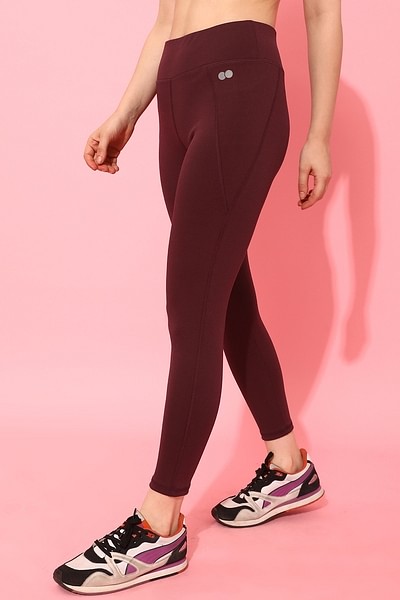 Buy High Rise Activewear Tights in Maroon Online India, Best Prices, COD -  Clovia - AB0042A09