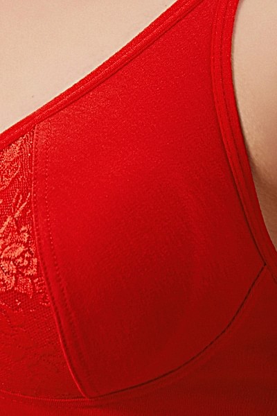 Cotton Rich Non-padded Bra With Lace In Red, Bras :: All Bras