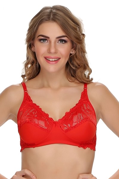 Fashion Lace Cups Non-padded Bra In Red, Bras :: All Bras Online
