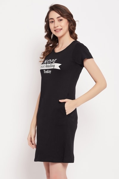 Buy Text Print Short Night Dress in Black - 100% Cotton Online - Clovia