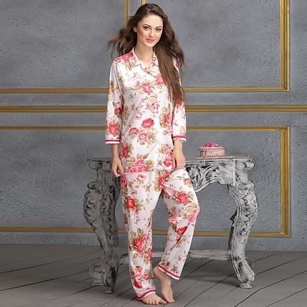 Strawberry Print Women's Sleepwear Satin Shirts