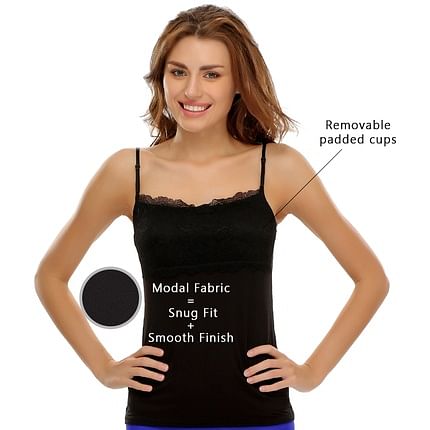 Buy Built-in bra, Modal Camisole in Black Color Online India, Best Prices,  COD - Clovia