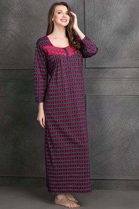 Buy Woollen Printed Full Sleeves Night Dress In Red Online India