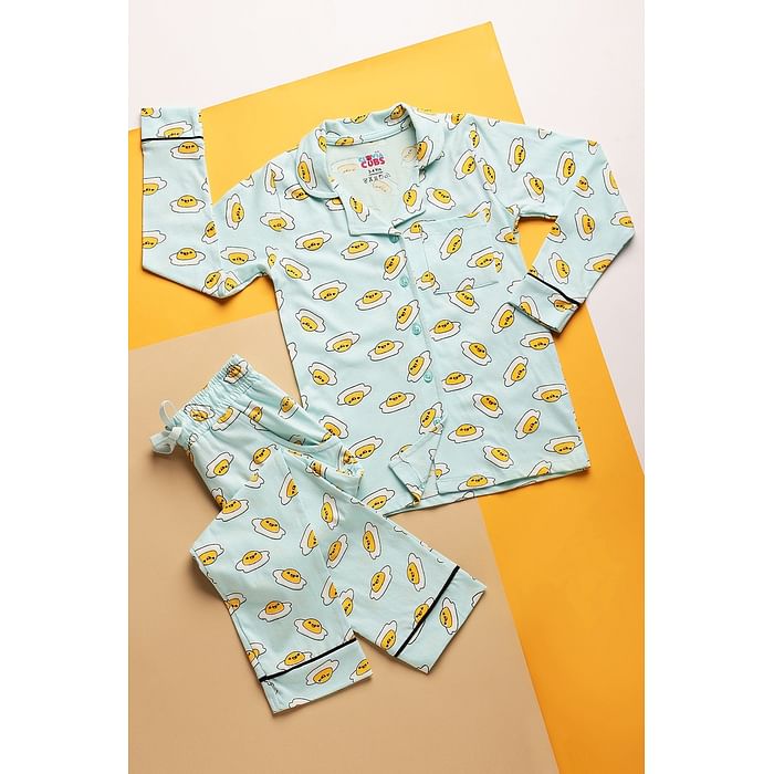 

Clovia 100% Cotton - Kids Shirt & Pyjama Set in Egg Print - Blue - GLK010P03, Light blue