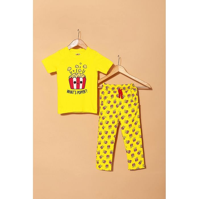 

Clovia 100% Cotton - Kids Top & Pyjama Set in Popcorn Print - Yellow - GLK006P02, Light yellow