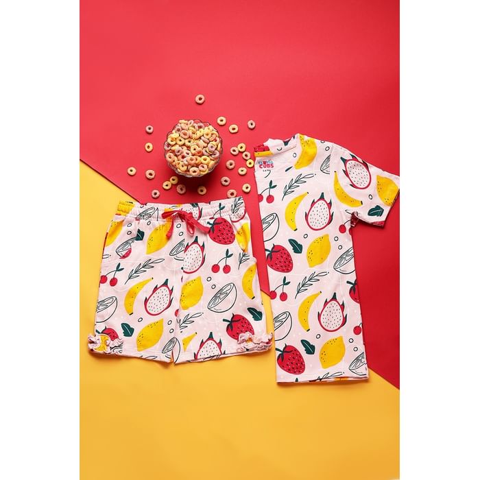 

Clovia 100% Cotton - Kids Top & Shorts Set in Fruit Print - Pink - GLK011P22, Light pink