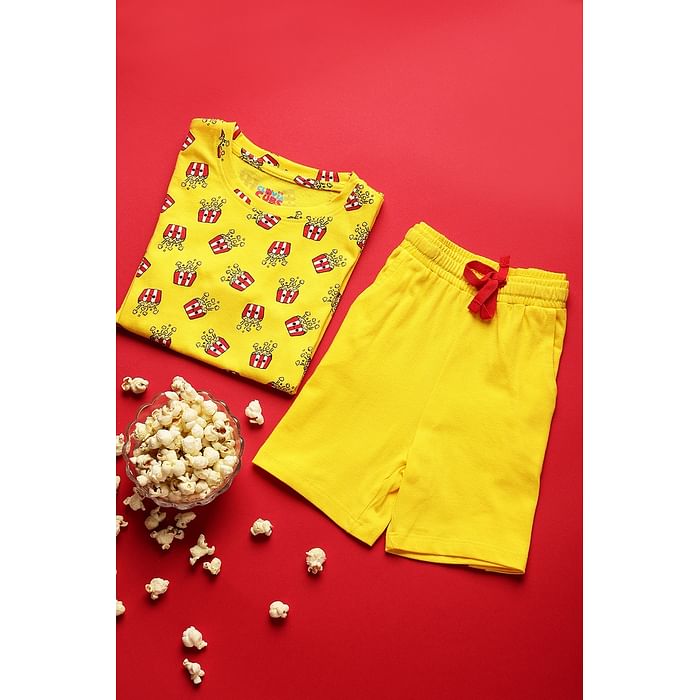 

Clovia 100% Cotton - Kids Top & Shorts Set in Popcorn Print - Yellow - GLK008P02, Light yellow