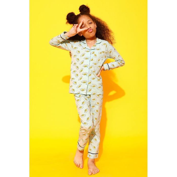 

Clovia 100% Cotton - Tweens Shirt & Pyjama Set in Egg Print - Blue - GLT010P03, Light blue