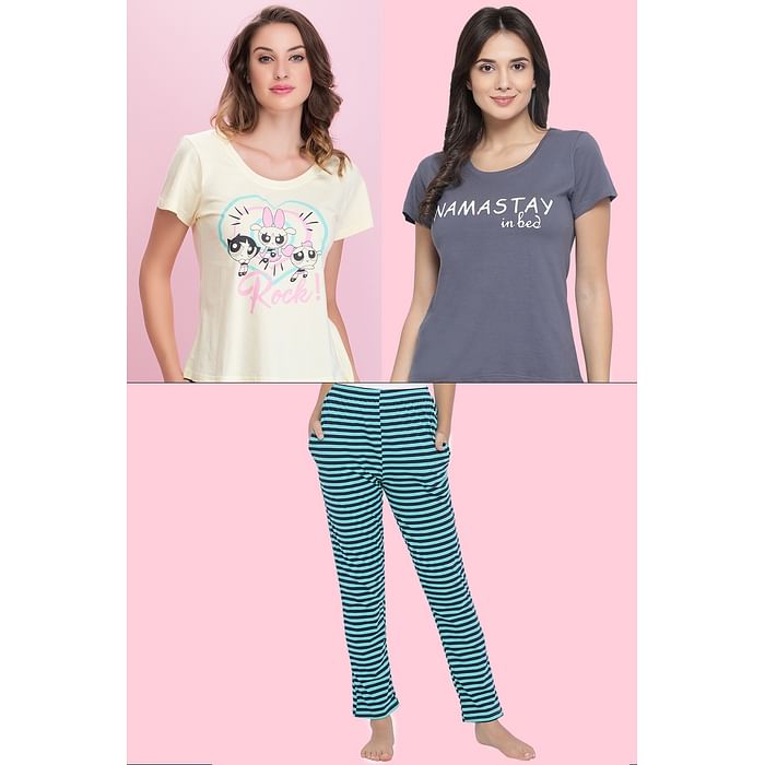 

Clovia 3 Pc Nightwear Set - LSC124C99, Assorted