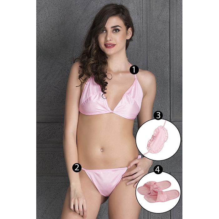 

Clovia 4 pcs Set- Bra & Bikini, Eyemask & Slipper - BP0231C62