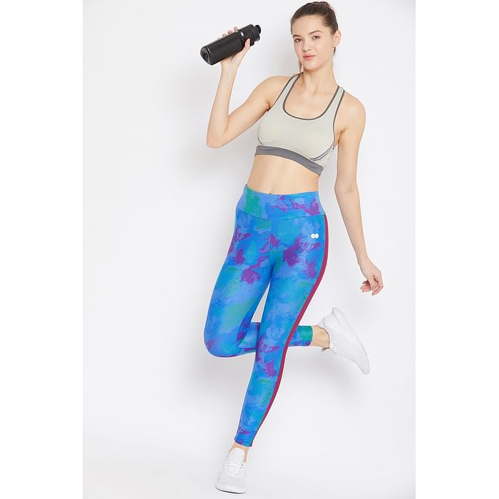 

Clovia Activewear Ankle Length Printed Tights in Blue - AB0029P03, Light blue