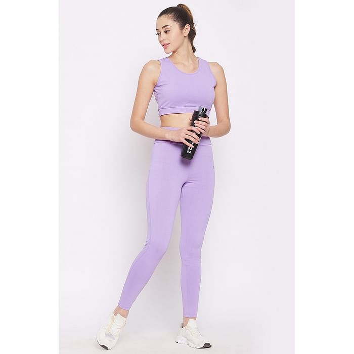 

Clovia Snug Fit Active High-Rise Tights in Lilac - AB0042A12, Lavender