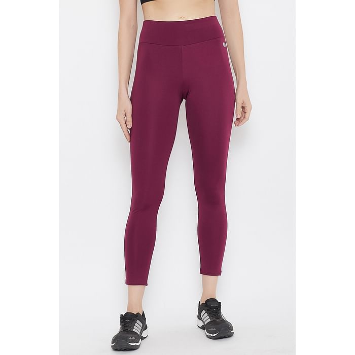 

Clovia Snug Fit Active High-Waist Ankle-Length Tights in Burgundy - AB0042A15, Purple