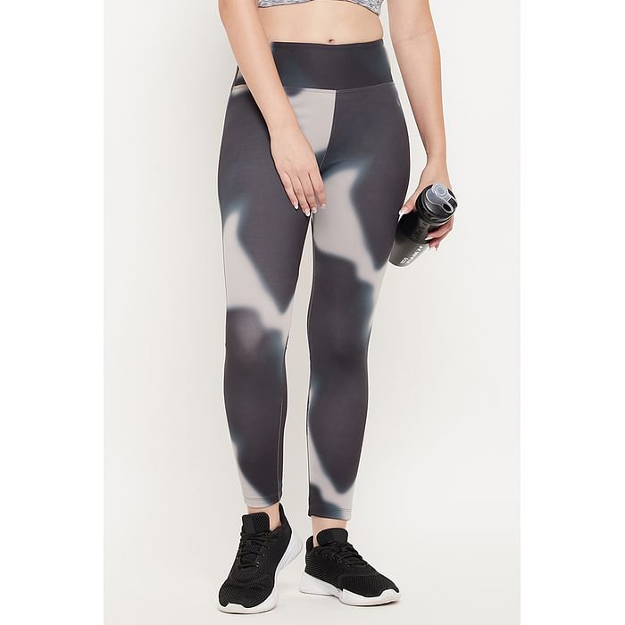 

Clovia Snug Fit Active Tie-Dye Mid-Rise Ankle Length Tights in Dark Grey - AB0042B05