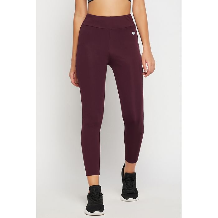 

Clovia Snug Fit High-Rise Active Tights in Wine Colour - AB0042C15, Purple