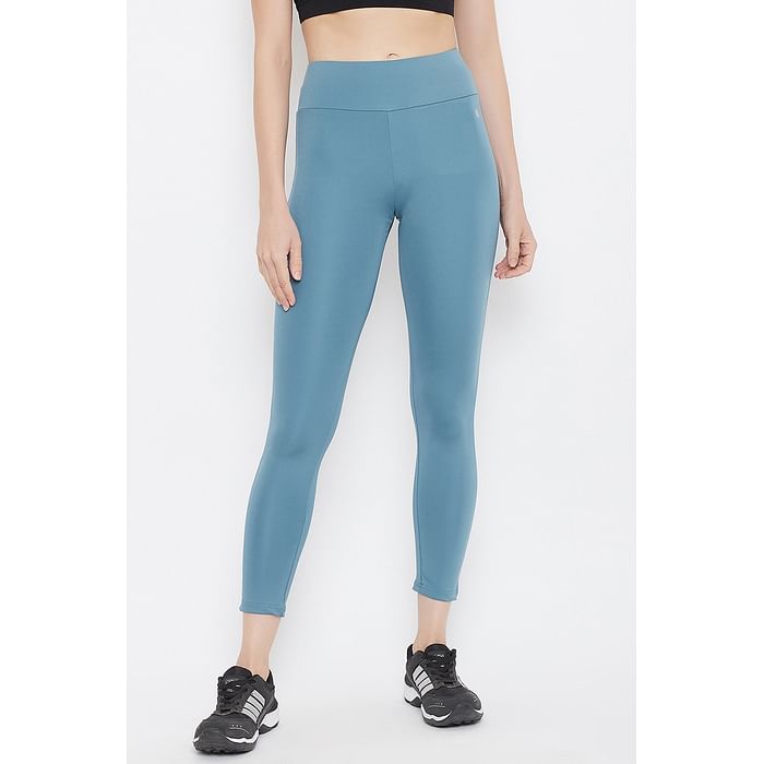

Clovia Snug Fit High-Rise Active Tights in Powder Blue - AB0042T03, Light blue