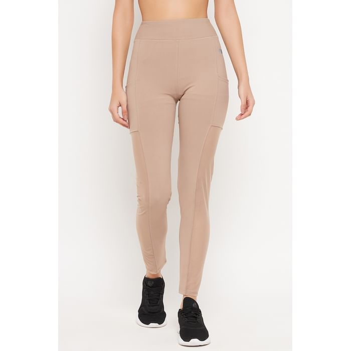 

Clovia Ankle-Length High-Rise Active Tights in Nude Colour with Powernet Panels & Side Pockets - AB0043A24