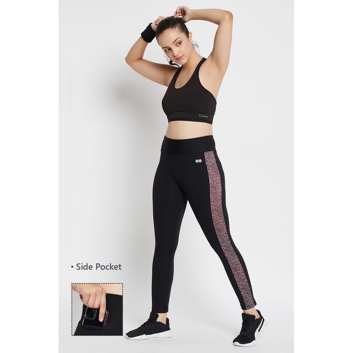 

Clovia High Rise Active Tights in Black with Side Pocket & Side Panel - AB0043E13
