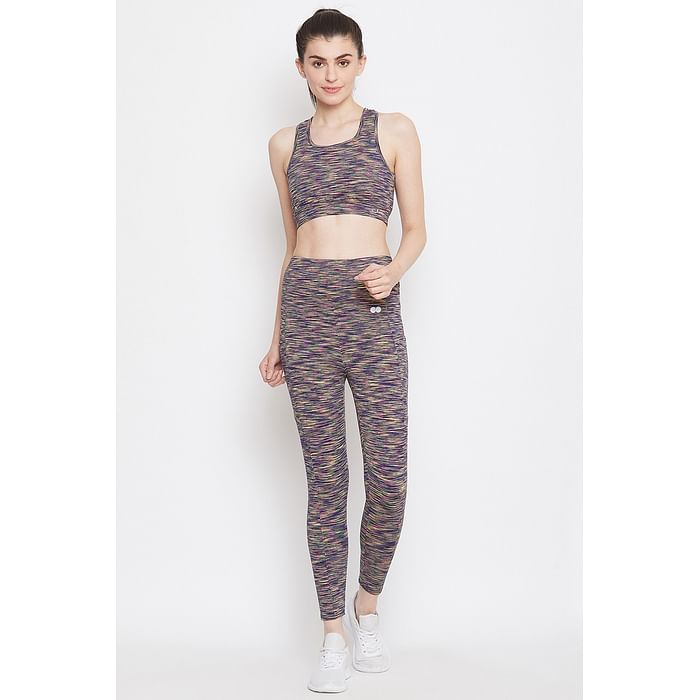 

Clovia Snug Fit Active High Waist Ankle-Length Tights in Multicolour - AB0048P19