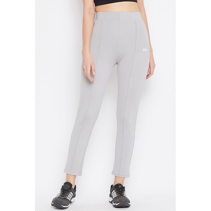 

Clovia Snug Fit High-Rise Active Straight Pants in Grey - AB0051P01, Light grey