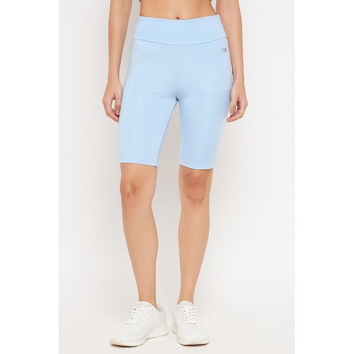 

Clovia Snug Fit High-Rise Active Shorts in Sky Blue - AB0055A03, Light blue