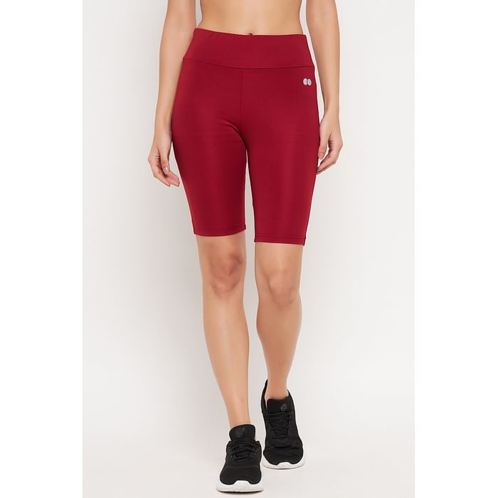 

Clovia Snug Fit High-Rise Active Shorts in Maroon - AB0055P09