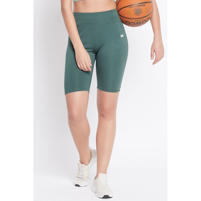 

Clovia Snug Fit High-Rise Active Shorts in Jade Green - AB0055P17, Dark green