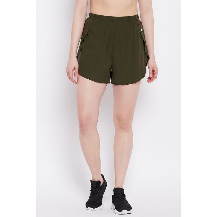 

Clovia Comfort-Fit Active Dolphin Shorts in Olive Green - AB0061P17, Dark green
